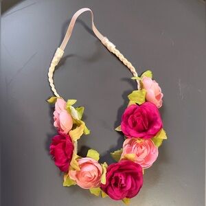 Floral Headband with Pink and Green Accents